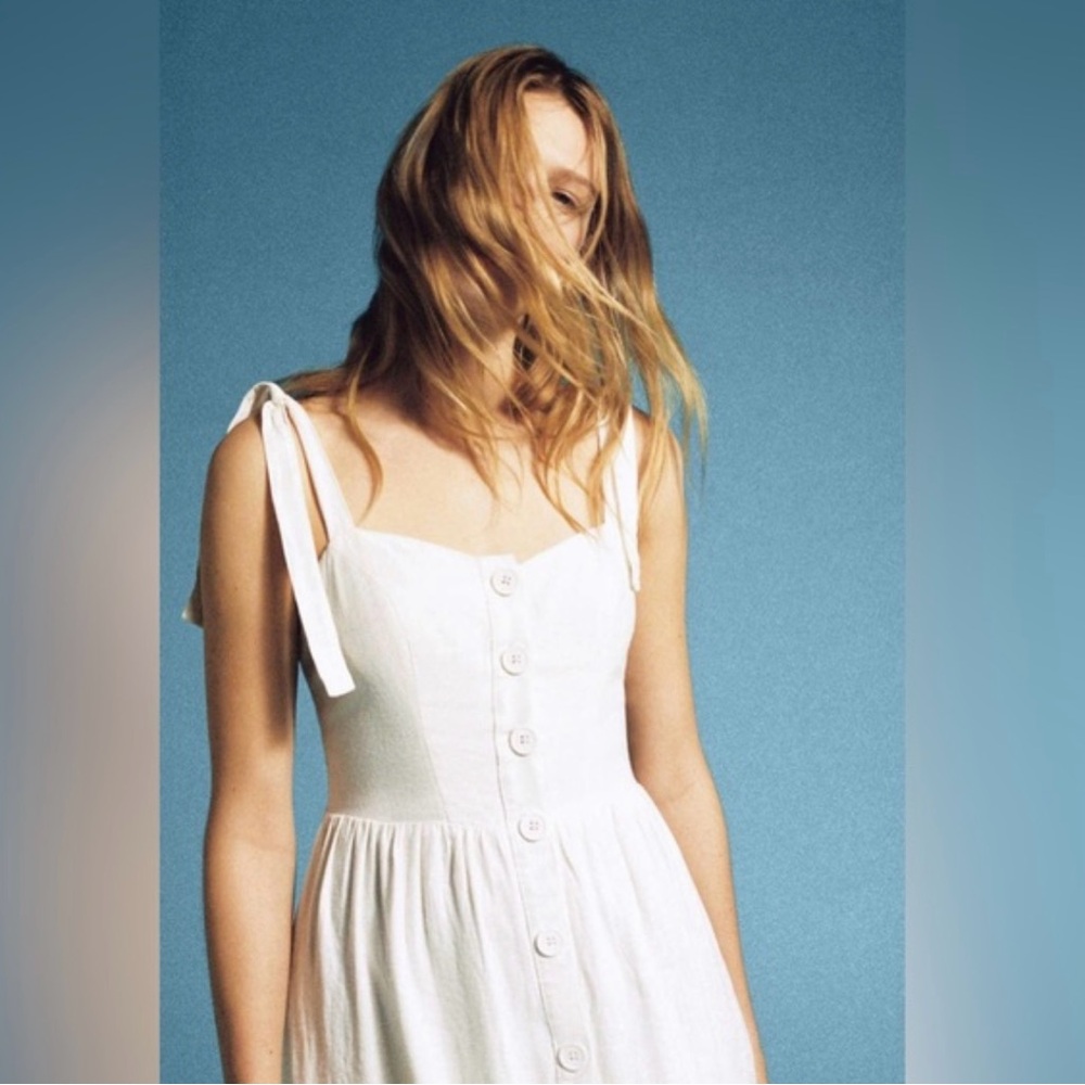 Urban Outfitters Positano White Linen Tie-Shoulder Midi Dress